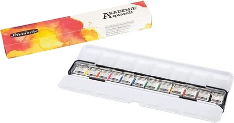 aquarell compact metal box with 12 half pans|Schmincke AKADEMIE Aquarell Watercolor Solid Compact Metal .